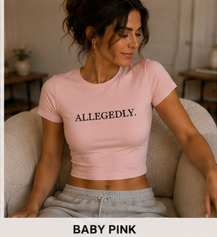 ALLEGEDLY. — Crewneck Cropped Baby Tee in Baby Pink