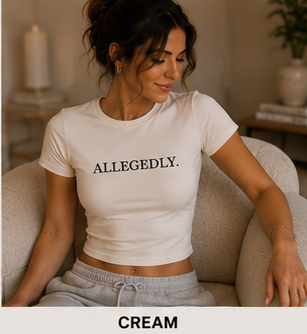 ALLEGEDLY. — Crewneck Cropped Baby Tee in Cream