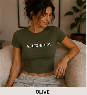 ALLEGEDLY. — Crewneck Cropped Baby Tee in Olive