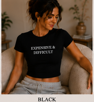 EXPENSIVE & DIFFICULT — Crewneck Baby Tee Black