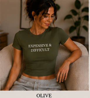 EXPENSIVE & DIFFICULT — Crewneck Baby Tee Olive
