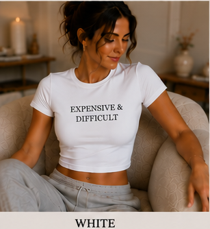 EXPENSIVE & DIFFICULT — Crewneck Baby Tee White